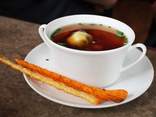 Wanton soup with bread sticks