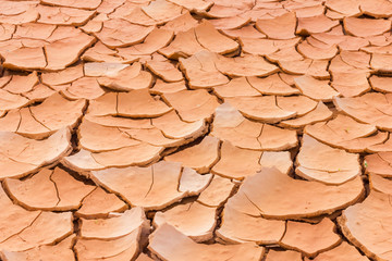 Cracked earth in dry mud with beautiful texture. perspective view