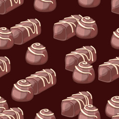 Chocolate candy on a brown background. Seamless pattern. Vector illustration.