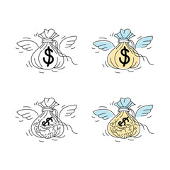 US Dollar and Coin in Money Bag with Wing, Money Finance Rising