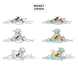 Vector of Money with Lifebuoy in Sea ,Money Crisis Concept