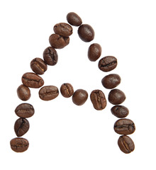 Isolated Alphabet; A make from coffee bean on white background