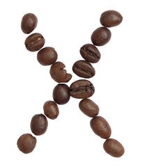 Isolated Alphabet;X make from coffee bean on white background