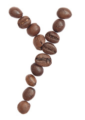 Isolated Alphabet; Y make from coffee bean on white background
