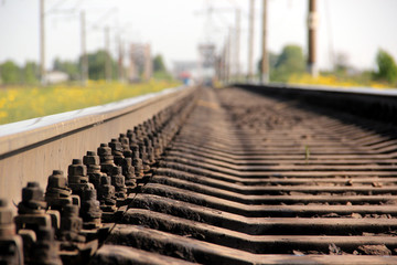 Railway track. Perspective view. Close up image