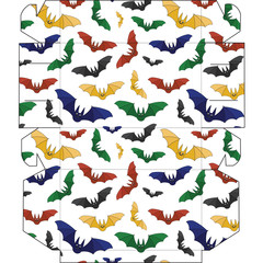 Box with funny cartoon bat for Halloween. Packaging for chocolates, muffins, cupcakes, cookies or gift.