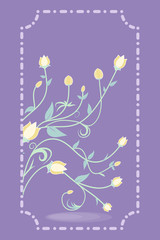 Flowers on purple background, Greeting card, vector invitation
