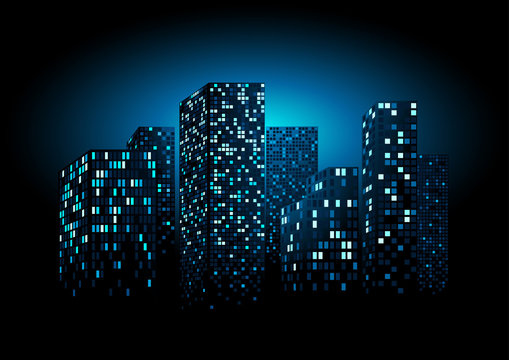 Night City Skyline - Background Illustration, Vector