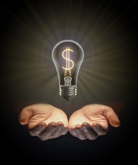 Conceptual money light dollar sign success motivational illuminated lightbulb glowing