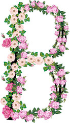 letter B from rose and brier flowers isolated on white