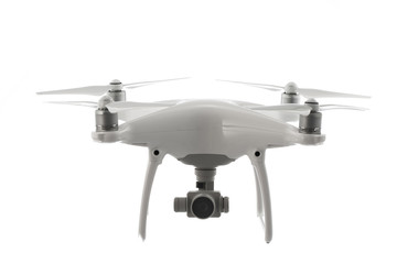 Flying drone quadcopter isolated on white