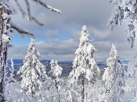 Winter view from Jested hill, altitude 1012 m, Liberec District, Czech Republic,