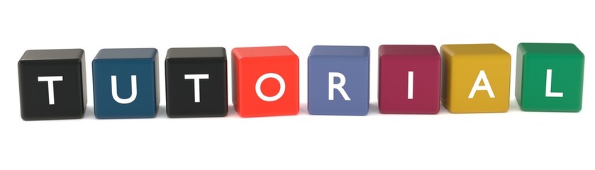 3d illustration of TUTORIAL word from colored cubes