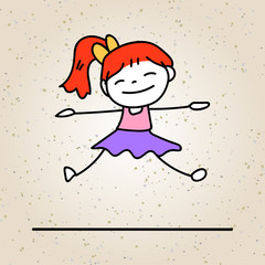 Hand drawing colorful happiness cartoon concept, happy girl
