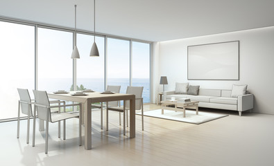 Sketch design of sea view living room and dining room in luxury house- 3D rendering