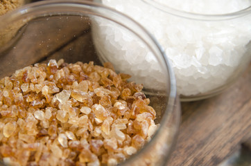 Various types of sugar, brown sugar and white