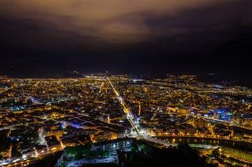 Lights of Grenoble at night, France
