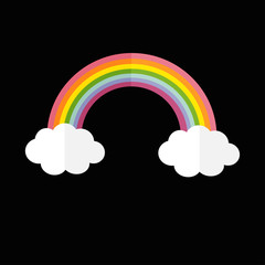 Rainbow and two white clouds. LGBT sign symbol. Flat design. Black background.