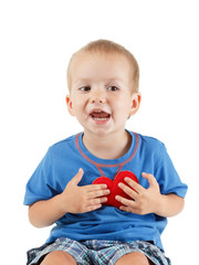 Child with heart symbol isolated white. Concept of love and health.