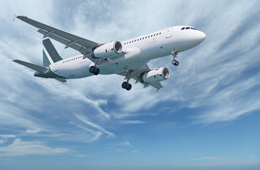 Commercial aircraft in sky