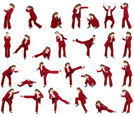 Set - business woman in different combat postures