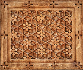 Floral ornament on stone wall in Jaisalmer, India
