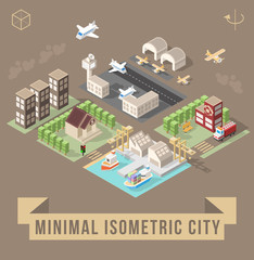 Fototapeta premium Set of Isolated Isometric Minimal City Elements. Town with Shadows.