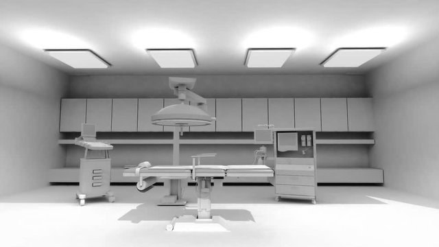 Hospital medical surgery clinic operation room, white.