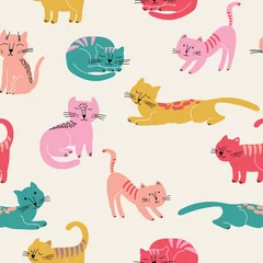 Fotobehang Katten Leuk naadloos patroon met kleurrijke katten