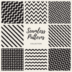 Vector Seamless Hand Drawn Wavy Lines Patterns Collection