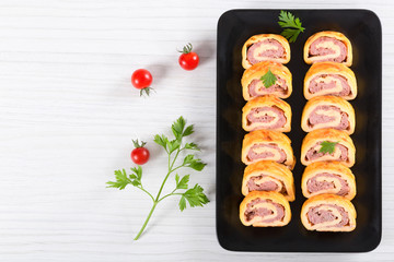 cheese spicy meat Roll-Ups ,view from above
