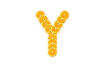 Alphabet, Made of sliced citrus, orange fruit Isolated on white