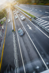 car driving on city road,high angle view,shanghai china.