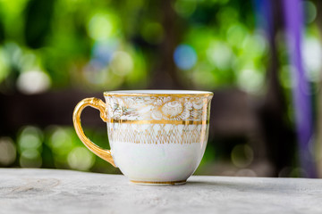 Cup tea beautiful on wood table