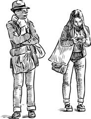 casual people on a bus stop