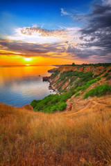 Dramatic sunset at cape fiolent. Crimea