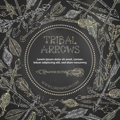 Vector chalk ethnic arrows round frame.