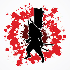 Samurai standing ready to fight designed on splash blood background graphic vector.
