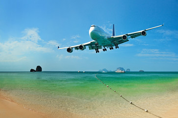 Fototapeta na wymiar Traveling to tropical countries by airplane