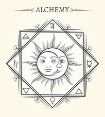Sun and moon astrology mystical celestial bodies vector symbol