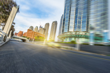 Fototapeta premium City road with moving traffic,tianjin china.