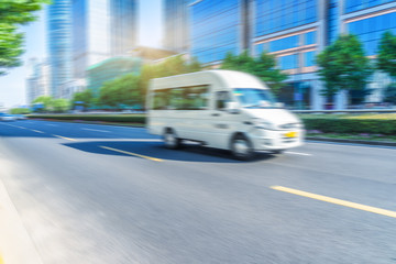 City road with moving traffic,shanghai china.