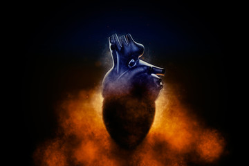 Fototapeta na wymiar Abstract human heart in a smoke on a black background. 3D illustration