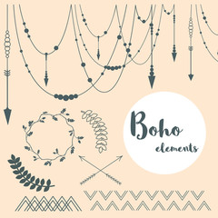 Set of Boho Style Elements. Vector Drawing.