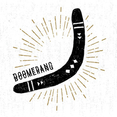 Hand drawn tribal icon with a textured boomerang vector illustration. - obrazy, fototapety, plakaty