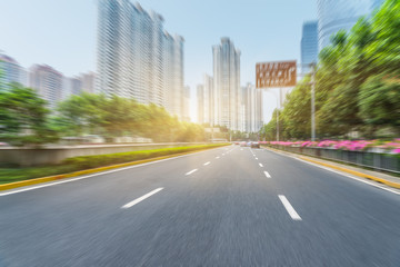 City road with moving traffic,shanghai china.