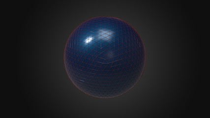 Abstract 3d rendering of blue sphere with triangle structure. Background with wireframe and globe in empty space. Futuristic shape.