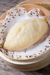 Dim sum in bamboo steamer