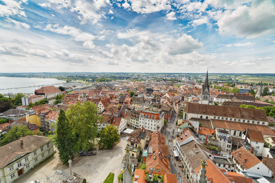 .Panoramic view of Bodensee from Munster of Konsnanz city.Germany.