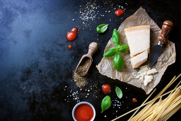 Food frame, italian food background, healthy food concept or ingredients for cooking pasta on a...